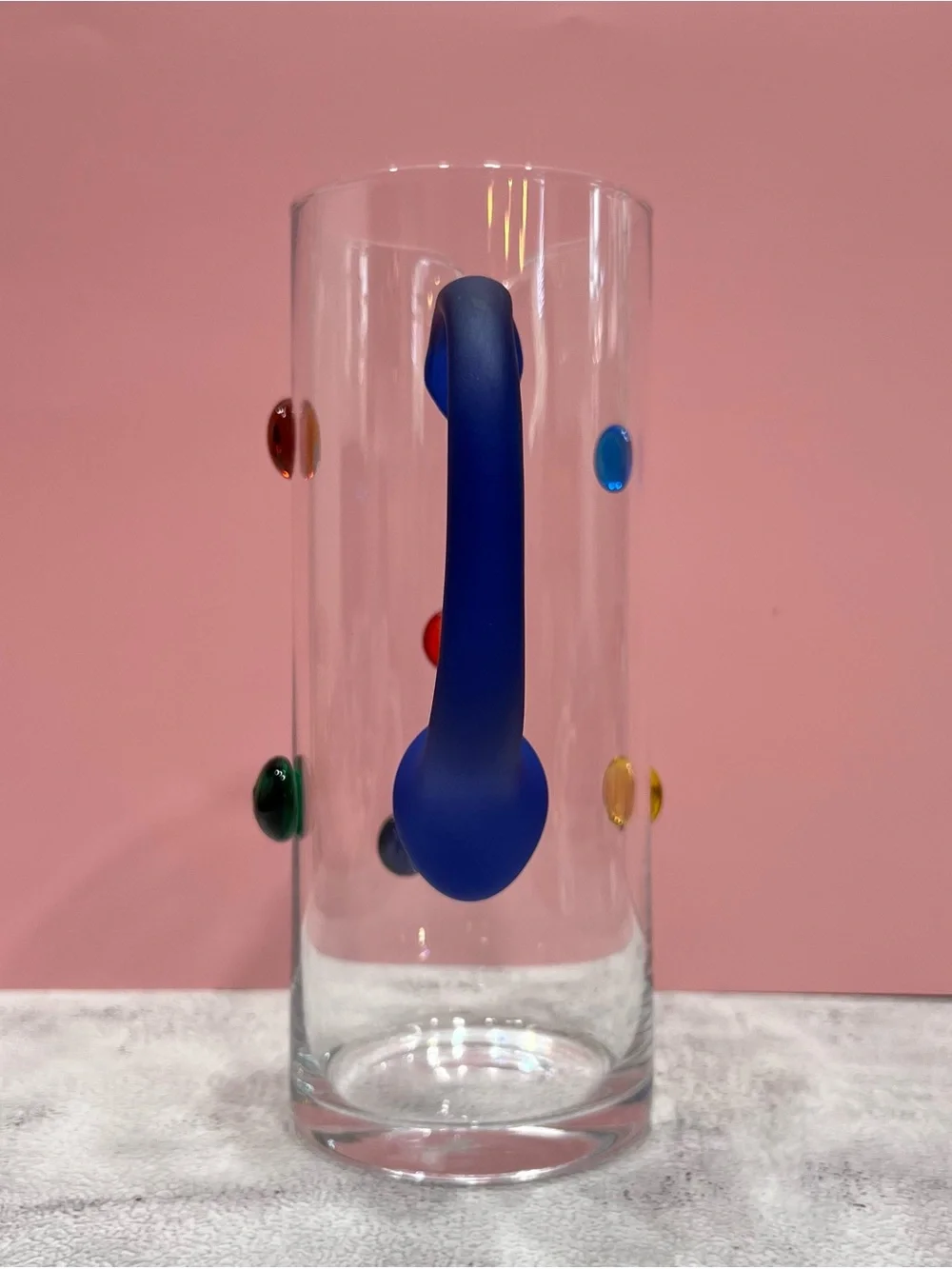Vintage Murano Style Art Glass Pitcher Rainbow Dot Bubbles Post Modern Memphis
